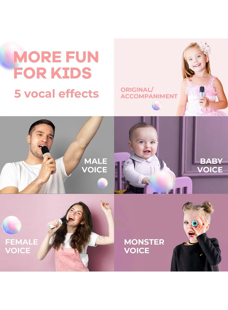 Colorful karaoke sound system, Karaoke Machine for Kids and Adults, Portable Mini Bluetooth Speaker with Wireless Microphone, Christmas Gift Toys with Colorful Lights (White 1 Microphone)  - Image 5
