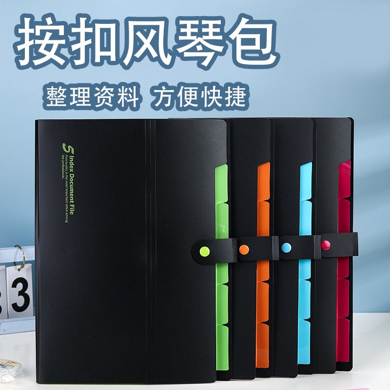 Generic A4 Accordion Folder Multi-Layer Document Case black orange