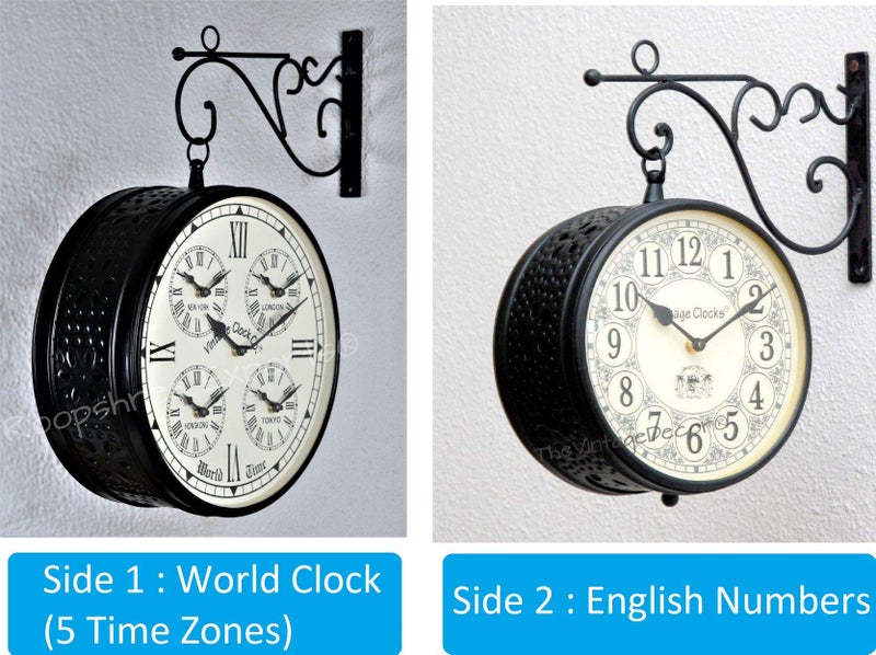 Vintage Clock Handcrafted Double Side Clock with World Time/VC-6570-12-WCH - Image 2