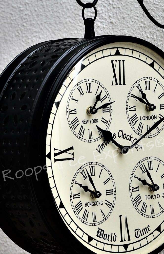 Vintage Clock Handcrafted Double Side Clock with World Time/VC-6570-12-WCH - Image 3