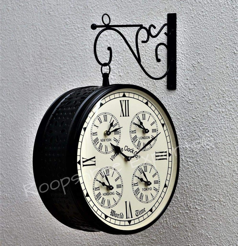 Vintage Clock Handcrafted Double Side Clock with World Time/VC-6570-12-WCH - Image 1