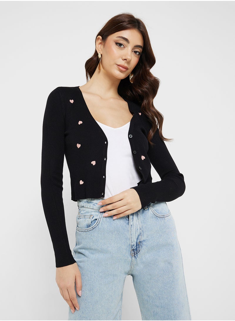 ONLY Heart Motif Button Detail Cardigan  - Image 1