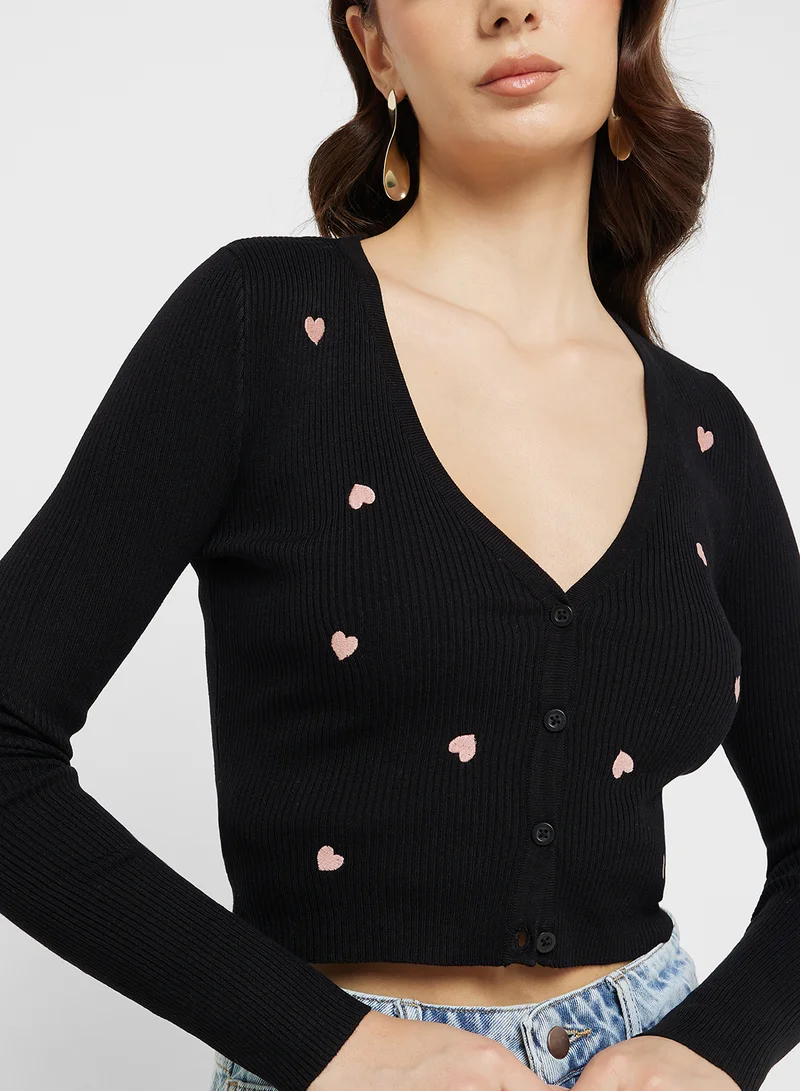 اونلي Heart Motif Button Detail Cardigan