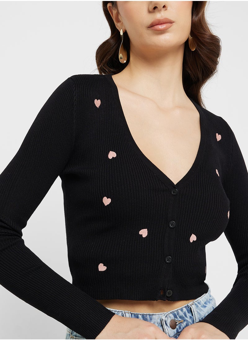 ONLY Heart Motif Button Detail Cardigan  - Image 3