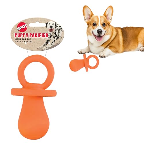 SPOT Puppy Pacifier Latex Dog Toy Soft BinkyShaped Chew for Teething Puppies Small Dogs 45 Inch for Light Chewers Only Squeaky Natural Latex Assorted Colors - Image 1