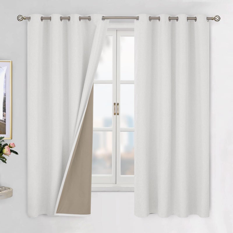 BGment Off White Blackout Curtains 63 Inch Length for Bedroom 2 Panels Set  Linen Textured Thermal Insulation Soundproof Window Curtain Drapes with Grommet  52 Inch Wide Each Panel - Image 1