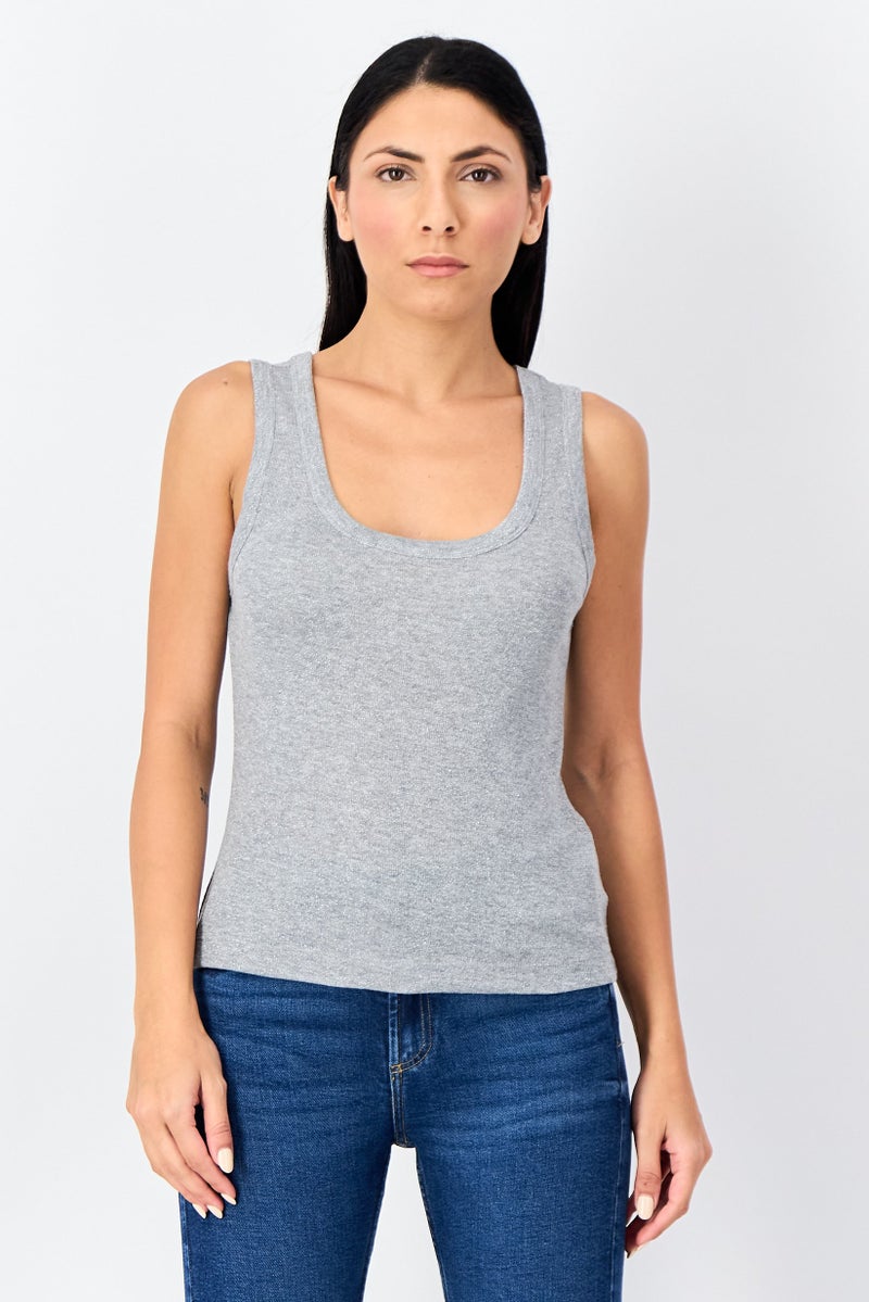 Reserved Women Crew Neck Sleeveless Textured Tank Top, Grey - Image 1