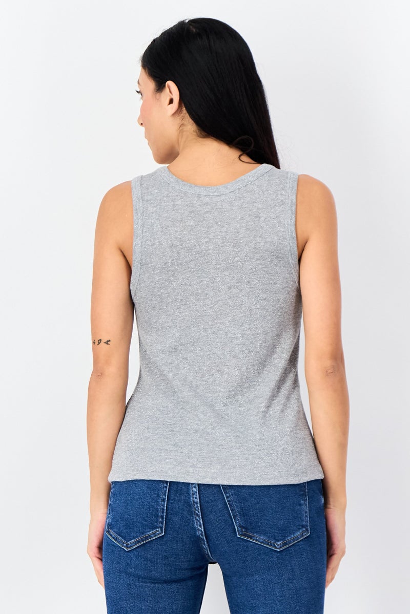 Reserved Women Crew Neck Sleeveless Textured Tank Top, Grey - Image 3