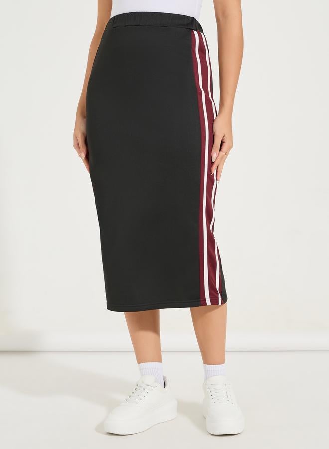 Styli Side Stripe Straight Hem Midi Skirt  - Image 2