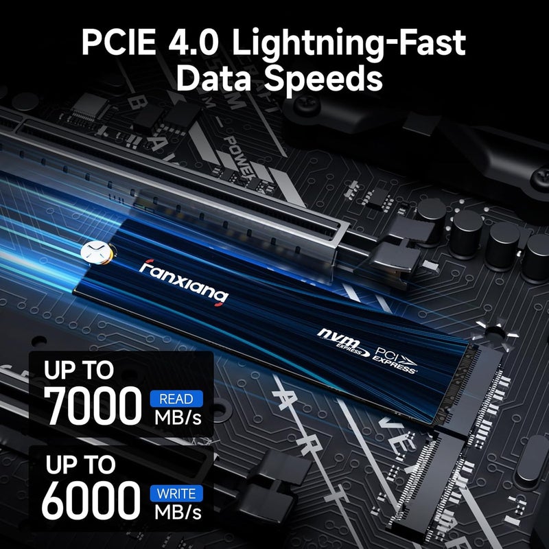فانكسيانغ 4 تيرابايت PCIe NVMe SSD Gen 4 قرص ألعاب SSD M.2 2280، بسرعة تصل إلى 7000 ميجابايت/ثانية متوافق مع PS5، قرص الحالة الصلبة الداخلي للاعبين والمحترفين والمبدعين S880E - Image 4