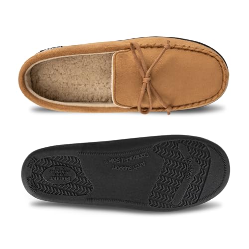 isotoner Men's Slippers, Microsuede Moccasin Indoor/Outdoor House Shoes with Cooling Memory Foam and Skid Resistance, Brown, 8-9 - Image 5