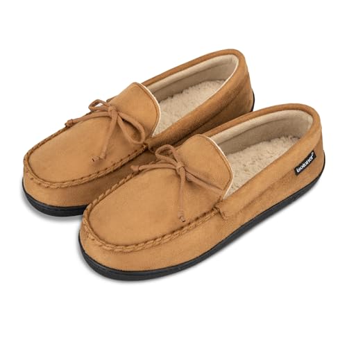isotoner Men's Slippers, Microsuede Moccasin Indoor/Outdoor House Shoes with Cooling Memory Foam and Skid Resistance, Brown, 8-9 - Image 3