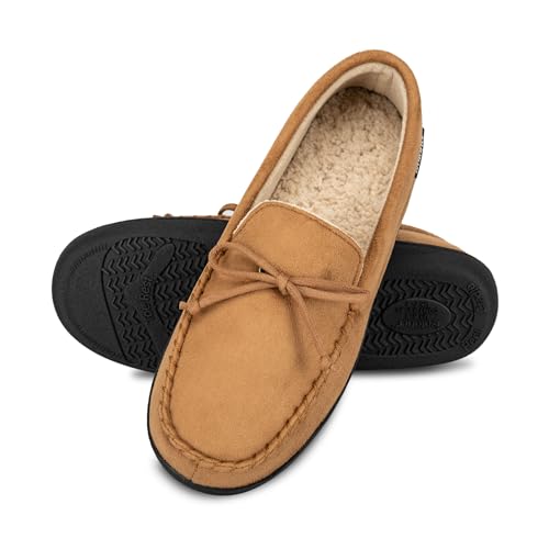 isotoner Men's Slippers, Microsuede Moccasin Indoor/Outdoor House Shoes with Cooling Memory Foam and Skid Resistance, Brown, 8-9 - Image 4