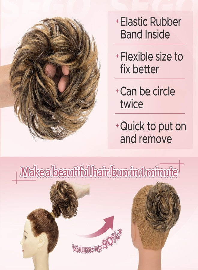 SEGO Messy Human Hair Bun Hairpieces Real Scrunchies 30g Larger Wavy Curly Rose Bun Updo Donut Chignon Ponytail Extensions for Women Girls-1 Count 30g #1BP27R Natural Black & Dark Blonde - Image 4