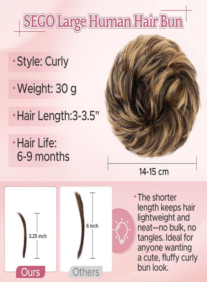 SEGO Messy Human Hair Bun Hairpieces Real Scrunchies 30g Larger Wavy Curly Rose Bun Updo Donut Chignon Ponytail Extensions for Women Girls-1 Count 30g #1BP27R Natural Black & Dark Blonde - Image 3