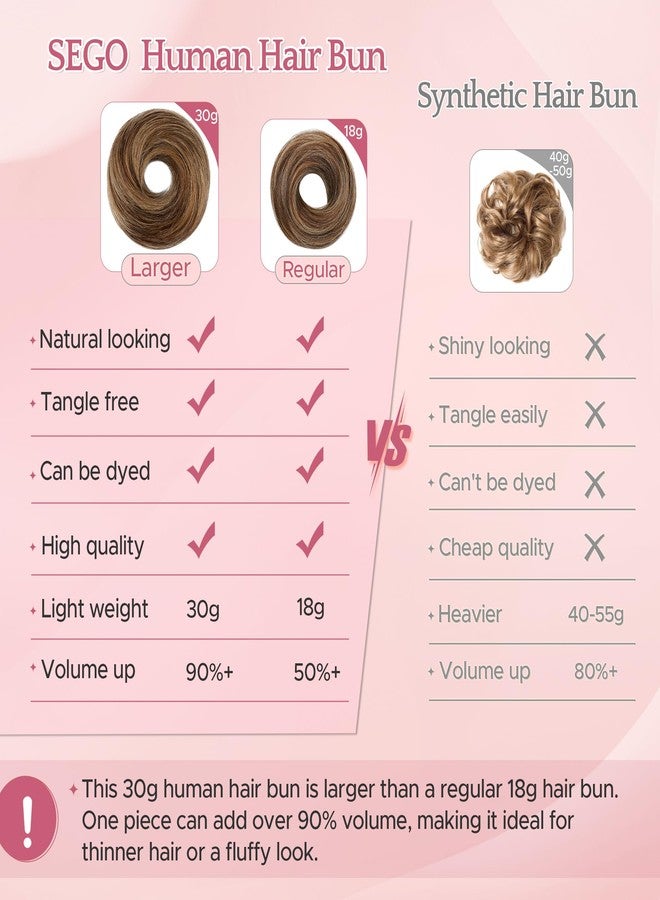 SEGO Messy Human Hair Bun Hairpieces Real Scrunchies 30g Larger Wavy Curly Rose Bun Updo Donut Chignon Ponytail Extensions for Women Girls-1 Count 30g #1BP27R Natural Black & Dark Blonde - Image 5