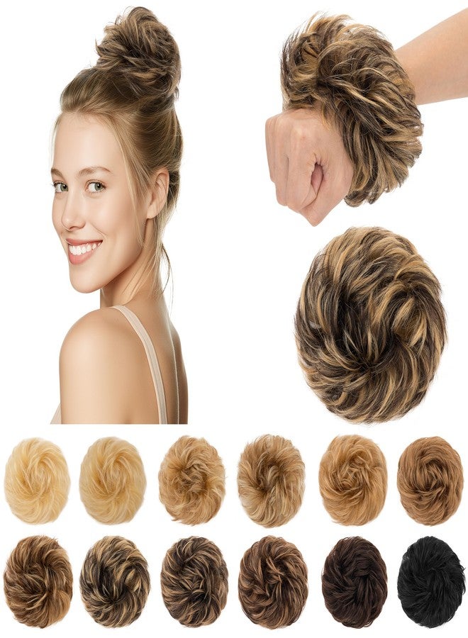 SEGO Messy Human Hair Bun Hairpieces Real Scrunchies 30g Larger Wavy Curly Rose Bun Updo Donut Chignon Ponytail Extensions for Women Girls-1 Count 30g #1BP27R Natural Black & Dark Blonde - Image 1