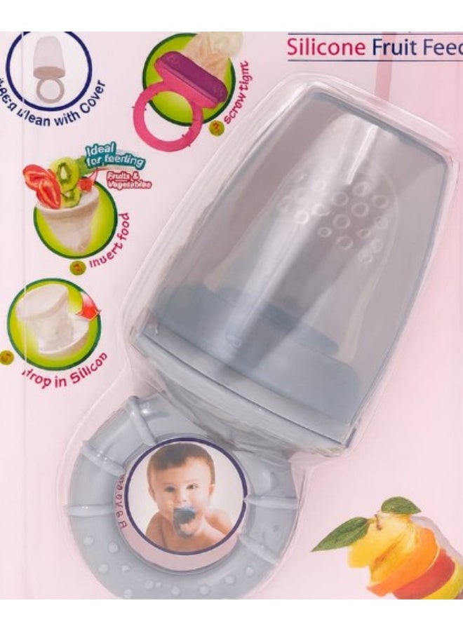 فوفا مغذي فواكه سيليكون للأطفال، خالي من مادة BPA، مقاس M، لون أزرق فيروزي، آمن للتنظيف بالغطاء - Image 2