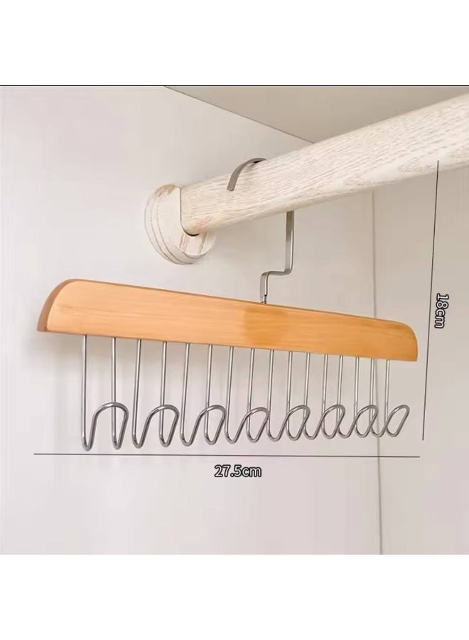 شماعة خشبية بـ 16 هوك من الاستانلس ستيل - شماعة تعليق مالتي هوك موفرة للمساحة (جودة مستوردة) - Image 1