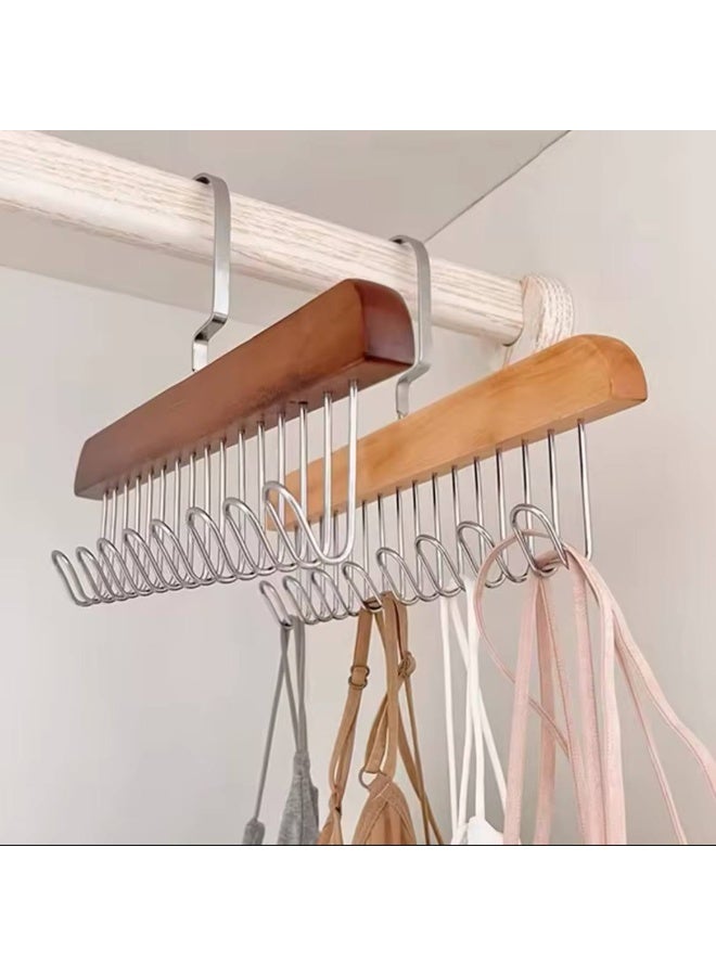 شماعة خشبية بـ 16 هوك من الاستانلس ستيل - شماعة تعليق مالتي هوك موفرة للمساحة (جودة مستوردة) - Image 2