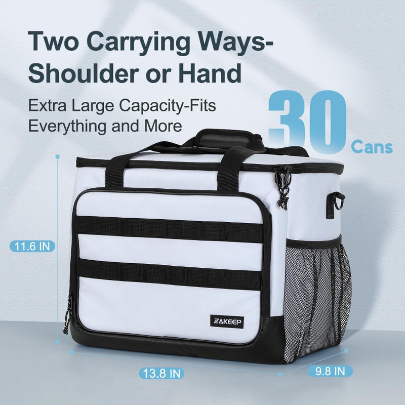 ZAKEEP Soft Cooler Bag, Large Leakproof Beach Cooler, 30 Cans Collapsible Cooler with Adjustable Shoulder Straps, Ice Chest, Portable Insulated Bag Camping Coolerbag for Travelï¼†Campingï¼†Picnic, White - Image 4
