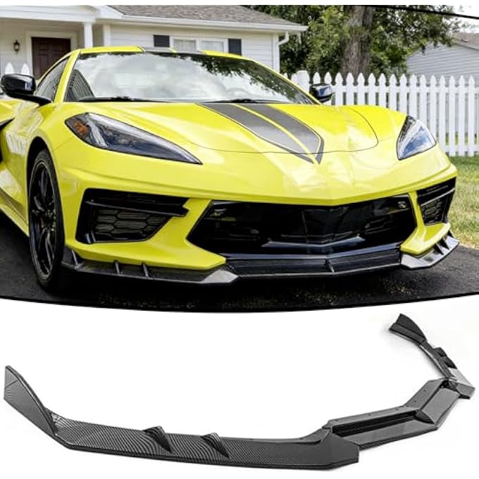 Sts.Ev01 STSEV01 Front Bumper Lip Splitter Spoiler Fit for Chevy Corvette C8 2020-2025 Stingray/ Z51/ LT/LZ, 3pcs Aggressive Style Air Dam Chin Body Kit Underbody Lip Accessories (Carbon Fiber Look) - Image 1