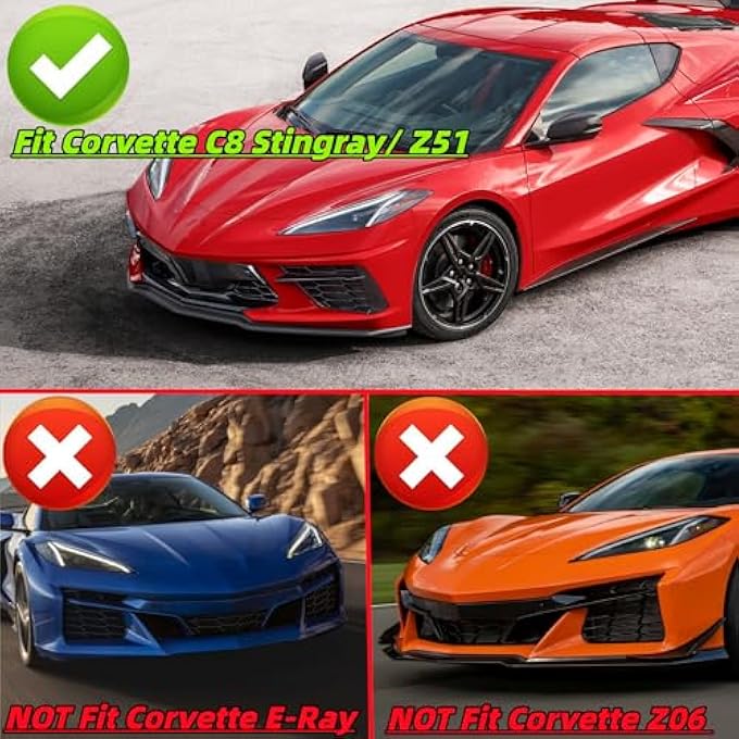 Sts.Ev01 STSEV01 Front Bumper Lip Splitter Spoiler Fit for Chevy Corvette C8 2020-2025 Stingray/ Z51/ LT/LZ, 3pcs Aggressive Style Air Dam Chin Body Kit Underbody Lip Accessories (Carbon Fiber Look) - Image 3