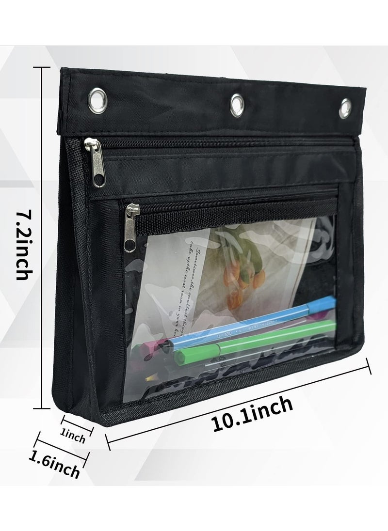 Y&D - Expandable Pencil Pouch for 3 Ring Binder, 2 Pack Large Capacity with Zipper, Three Clear Binder Case Suitable School and Office（Black）1 inch High Pouc - Image 1