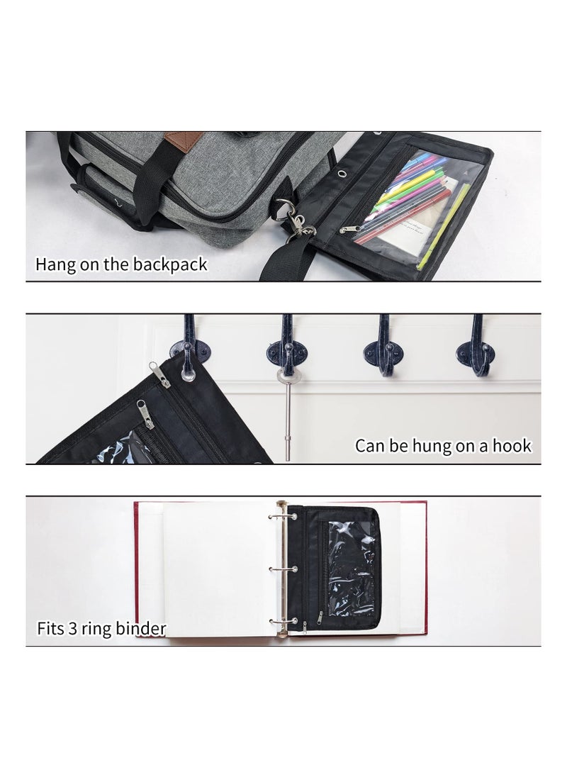 Y&D - Expandable Pencil Pouch for 3 Ring Binder, 2 Pack Large Capacity with Zipper, Three Clear Binder Case Suitable School and Office（Black）1 inch High Pouc - Image 1