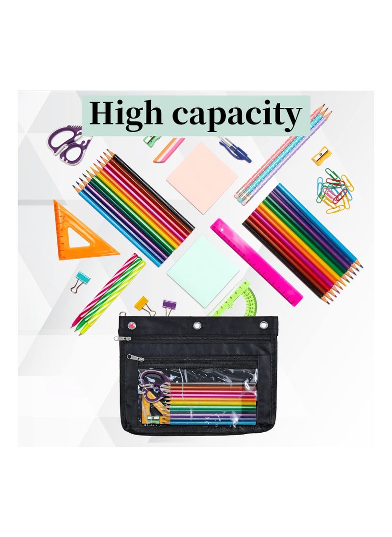 Y&D - Expandable Pencil Pouch for 3 Ring Binder, 2 Pack Large Capacity with Zipper, Three Clear Binder Case Suitable School and Office（Black）1 inch High Pouc - Image 1