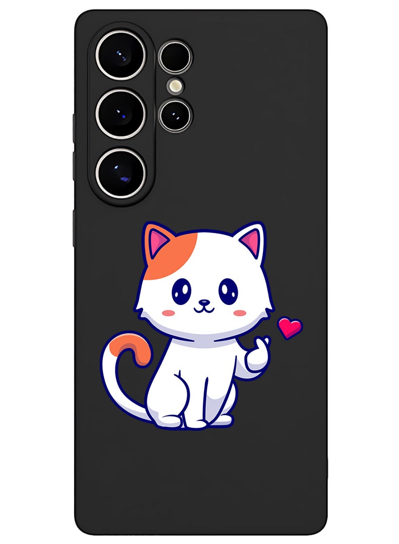 Theodor Protective Slim Fit Case Liquid Silicone Cover with Full Body Protection Anti-Scratch Shockproof Case For Samsung Galaxy S25 Ultra (Black) - Cat love - Image 1