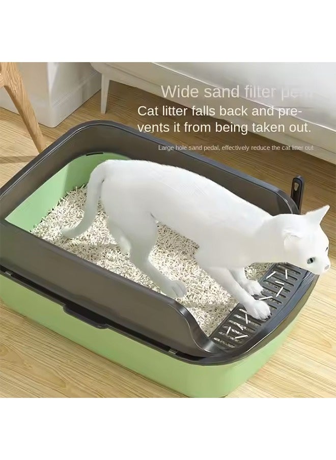 Cat Litter Box, Cat Litter Tray Box, Anti-Splashing Open Cat Litter Box with High Side, Detachable Cat Litter Box, Oversized Deodorizing Non-Sticky and Easy to Clean, Suitable for All Kinds of Pet Litter(Green)