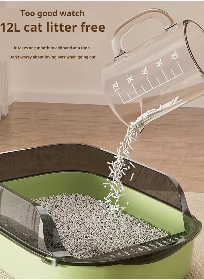 Cat Litter Box, Cat Litter Tray Box, Anti-Splashing Open Cat Litter Box with High Side, Detachable Cat Litter Box, Oversized Deodorizing Non-Sticky and Easy to Clean, Suitable for All Kinds of Pet Litter(Green)
