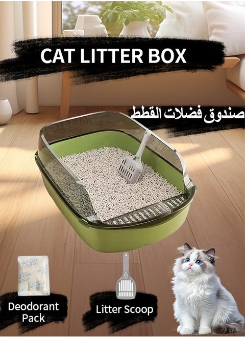 Cat Litter Box, Cat Litter Tray Box, Anti-Splashing Open Cat Litter Box with High Side, Detachable Cat Litter Box, Oversized Deodorizing Non-Sticky and Easy to Clean, Suitable for All Kinds of Pet Litter(Green)
