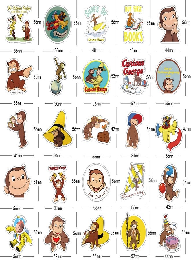 BLCAFEE 55 Pcs Curious George Monkey Storybook Cartoon Vinyl Waterproof Stickers for Water Bottle Laptop Motorcycle Skateboard Phone for Birthday Party Choice Decorative Supplies Favors - Image 2