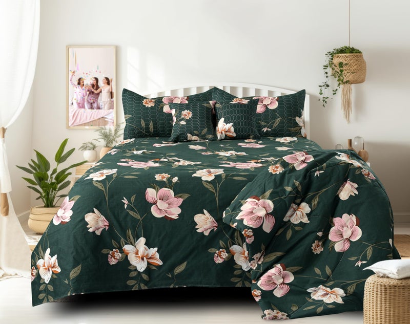 jayvaam Super Premium Designer 6-Piece Comforter Set - Double Bed Size (90”x100”) - Heavy Cotton Blend with Reversible Comforter, Bedsheet, Pillow Covers & Cushion Covers (Green, 6 Pc Comforter Set) - Image 5