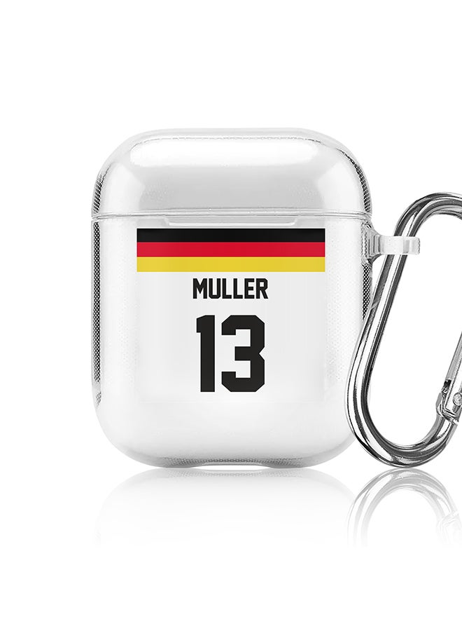 Stylizedd Classic Clear printed Case for Apple Airpods 2 / 1 Soft TPU Gel Thin Transparent Flexible Cover - Football Team - Germany, Player Name - Muller - Image 1