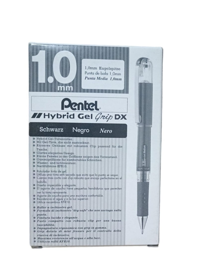 Pentel قلم حبر جل Hybrid Grip DX أسود، عبوة من 12 قطعة - Image 1