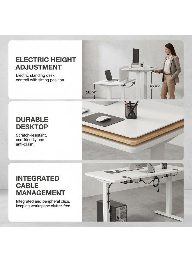 Meishida Standing Desk, Adjustable Height Electric Sit Stand Up Down Computer Table, 120 * 60cm Ergonomic Rising Modern Lift Motorized Gaming Desktop Workstation for Work Home Office With Mouse Pad (White) - Image 2