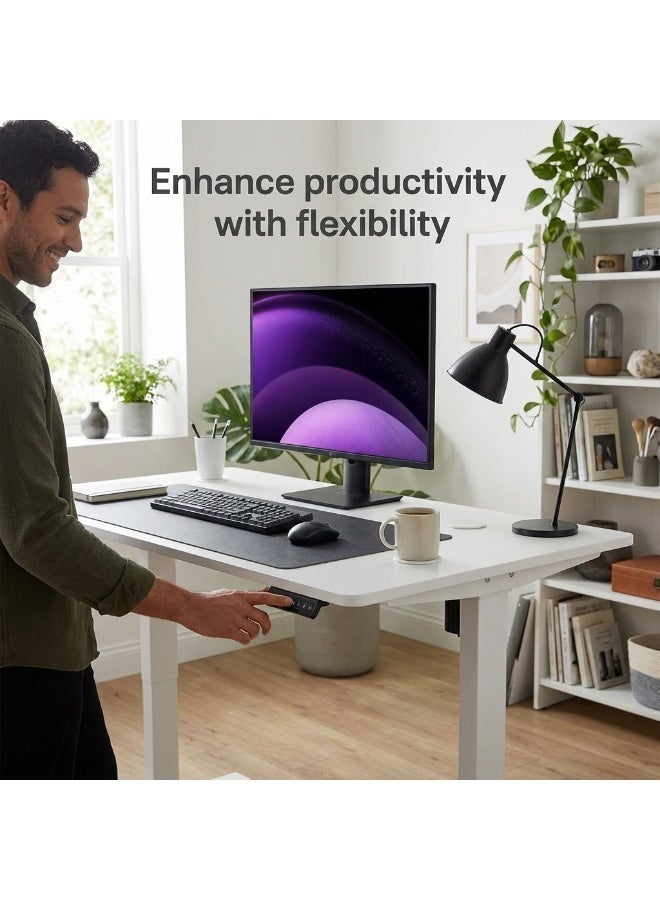 Meishida Standing Desk, Adjustable Height Electric Sit Stand Up Down Computer Table, 120 * 60cm Ergonomic Rising Modern Lift Motorized Gaming Desktop Workstation for Work Home Office With Mouse Pad (White) - Image 1