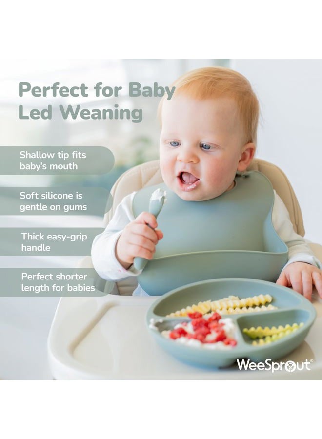 WeeSprout Baby Spoons for Self Feeding 6 Months +, Soft & Durable Silicone Utensils for Sensitive Gums & Teeth, Easy Grip Handles & Shorter Length for Little Hands, 3 Pack + Carrying Case - Image 3