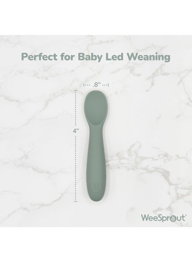 WeeSprout Baby Spoons for Self Feeding 6 Months +, Soft & Durable Silicone Utensils for Sensitive Gums & Teeth, Easy Grip Handles & Shorter Length for Little Hands, 3 Pack + Carrying Case - Image 2