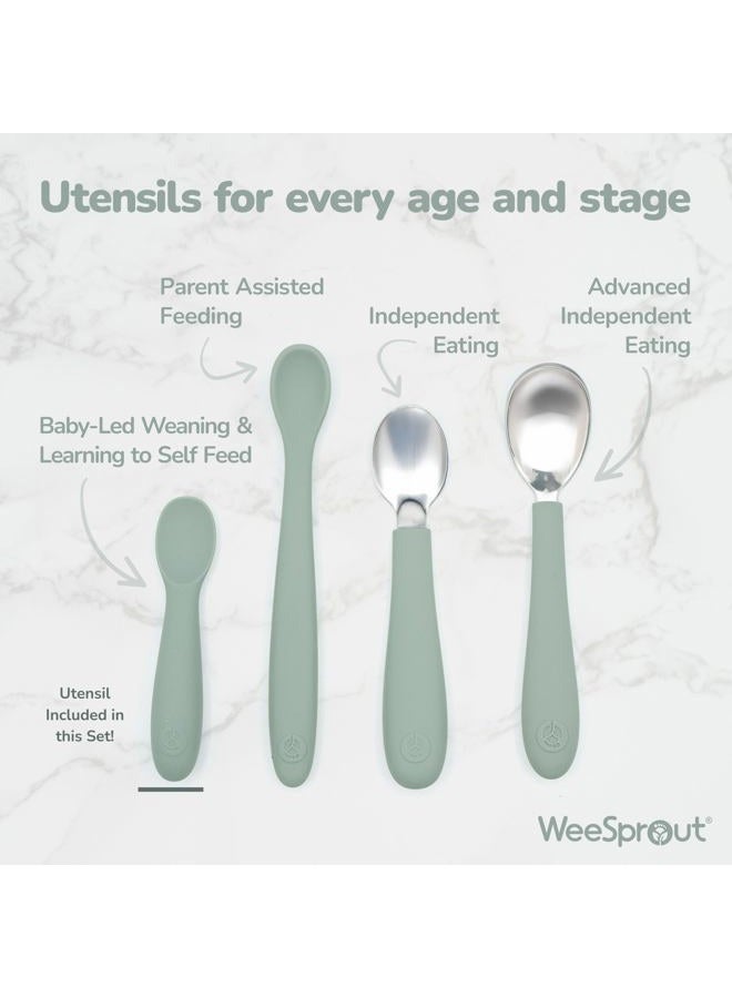 WeeSprout Baby Spoons for Self Feeding 6 Months +, Soft & Durable Silicone Utensils for Sensitive Gums & Teeth, Easy Grip Handles & Shorter Length for Little Hands, 3 Pack + Carrying Case - Image 5