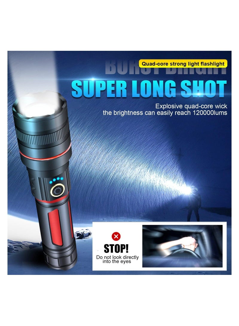 مصابيح يدوية LED قابلة لإعادة الشحن عالية السطوع 120000 لومن مصباح يدوي فائق السطوع 5 أوضاع قابلة للتكبير والتصغير ومقاوم للماء IP68 مصابيح يدوية تكتيكية لحالات الطوارئ والتخييم كهدية - Image 3