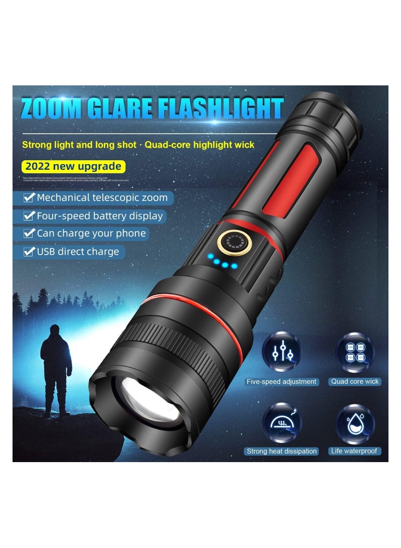 مصابيح يدوية LED قابلة لإعادة الشحن عالية السطوع 120000 لومن مصباح يدوي فائق السطوع 5 أوضاع قابلة للتكبير والتصغير ومقاوم للماء IP68 مصابيح يدوية تكتيكية لحالات الطوارئ والتخييم كهدية - Image 2