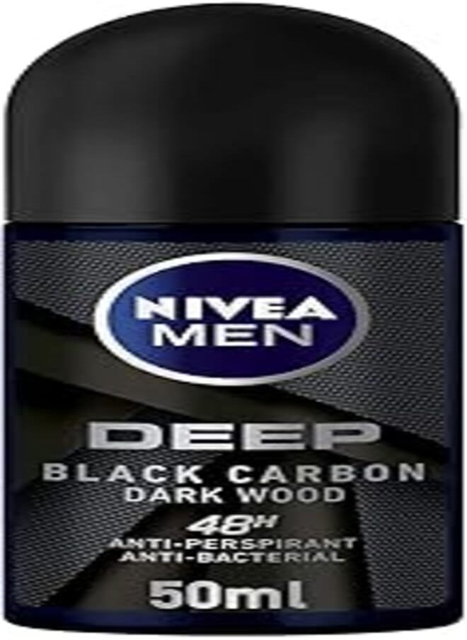 NIVEA MEN NIVEA MEN Antiperspirant Roll-on for Men, DEEP Black Carbon Antibacterial, Dark Wood Scent, 50ml 