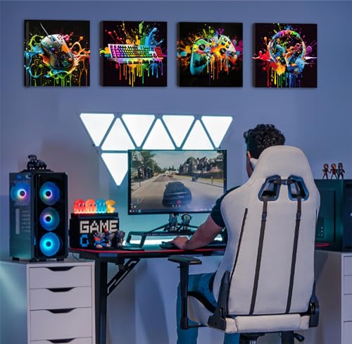 DJSYLIFE Gamer Room Decor for Boys Game Wall Art Graffiti Gamepad Earphone Canvas Print Pictures Cool Video Gaming Poster Street Pop Men Cave Teen Bedroom Dorm Playroom Home Artwork Framed 12X12X4 Panels - Image 3