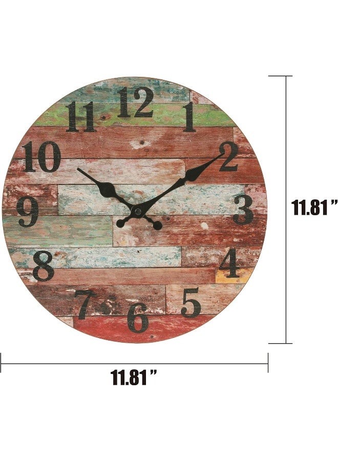 Stonebriar Rustic 12 Inch Round Wooden Wall Clock Battery Operated Vintage Farmhouse Wall Decor for the Kitchen Living Room Bedroom or Office - Image 2