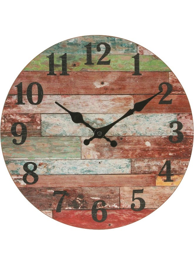 Stonebriar Rustic 12 Inch Round Wooden Wall Clock Battery Operated Vintage Farmhouse Wall Decor for the Kitchen Living Room Bedroom or Office - Image 3