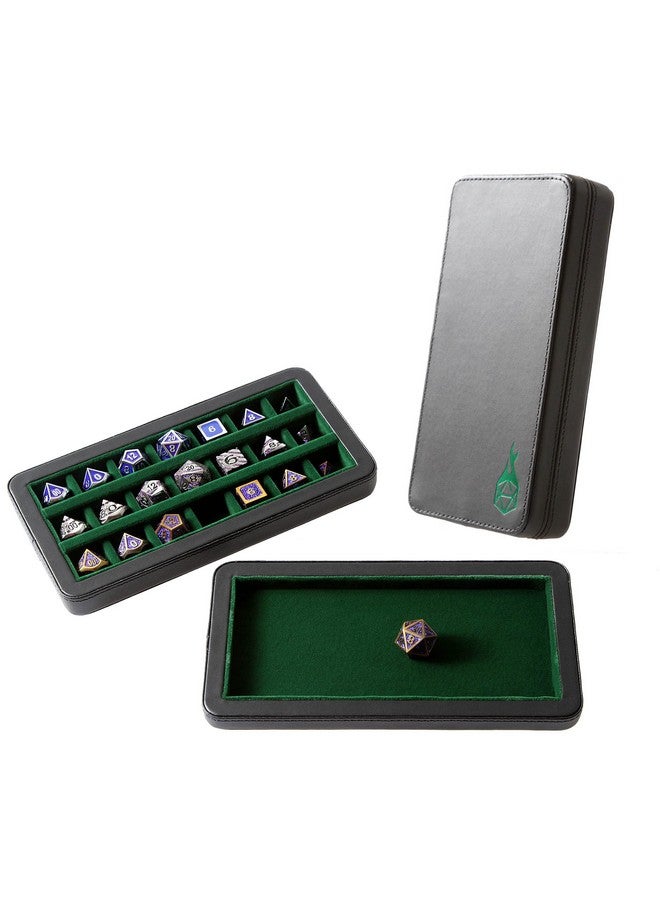 Forged Dice Co. Reliquary Standard Divided Dice Case with Dice Tray for Polyhedral Dice Sets - 21 Felt-Lined Chambers - Magnetic Lid Closure - Metal Dice Storage Box - Green - Image 1